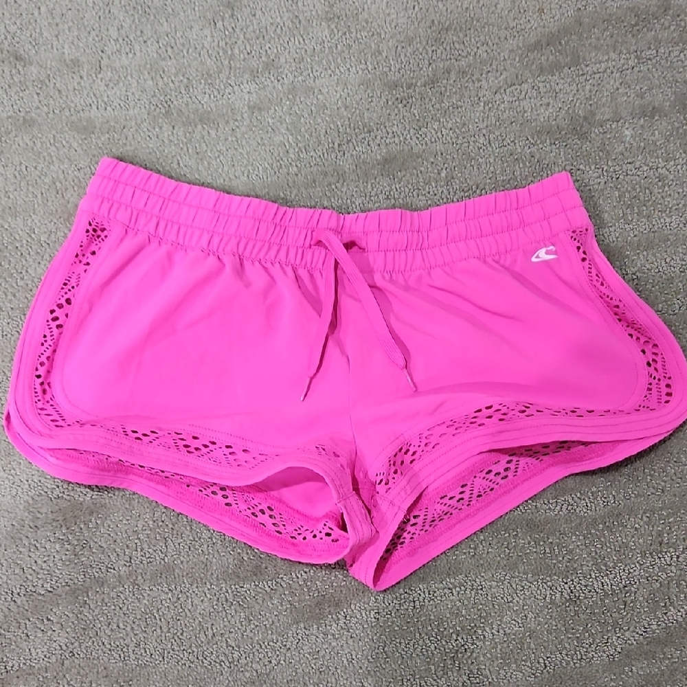 O'Neill Pink Athletic Or Swim Shorts with Curved Hem and Mesh Detailing